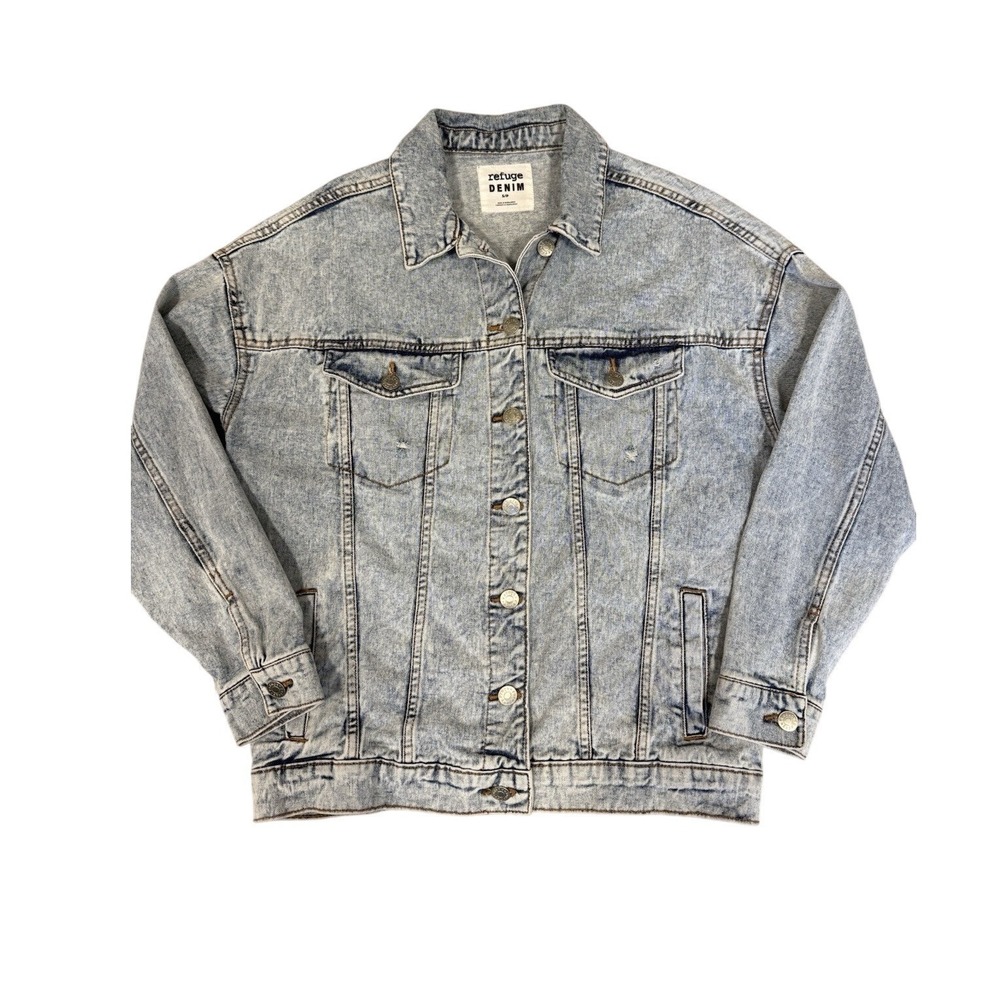 Vintage Refuge Denim Jean Jacket Mens Light Wash‎ Blue Size Small Acid Wash